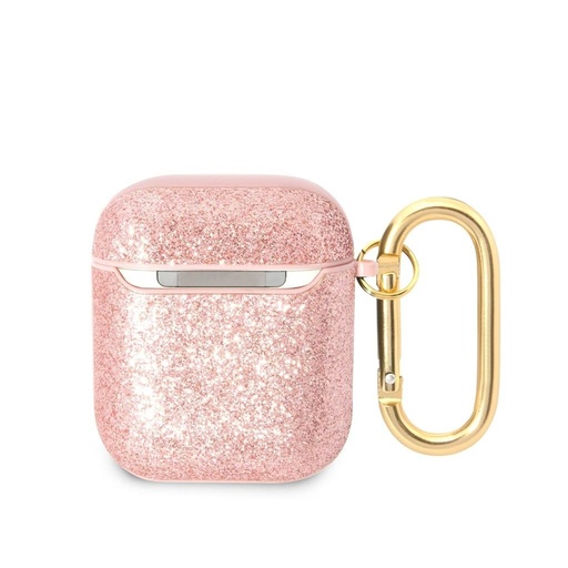 AirPods 1/2 Guess Glitter Flakes Metal Logo pouzdro (Růžová) - GUA2HGGSHP