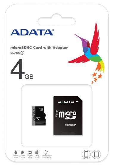 [4718050602322] ADATA microSDHC + adapter 4GB class4 memory card
