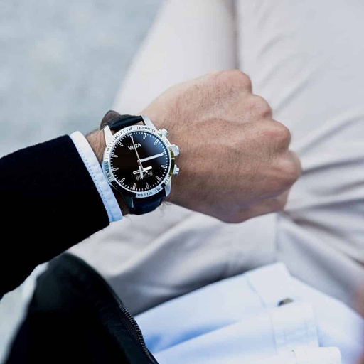 Viita HRV Tachymeter Leather chytré hodinky, měřič aktivity, stříbrná černá