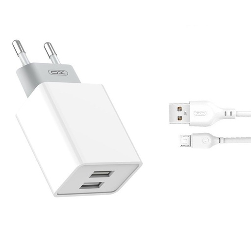 XO L65 2.4A nabíječka (Bílá) – dvojitý USB konektor, micro USB s kabelem