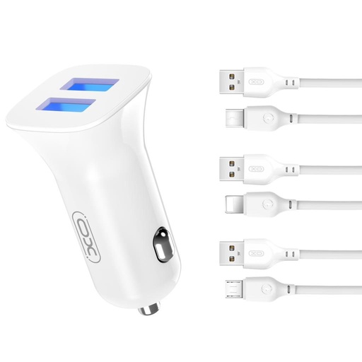 XO TZ10 autní nabíječka (Černá) – 2×USB, microUSB kabel, dual port, 12W