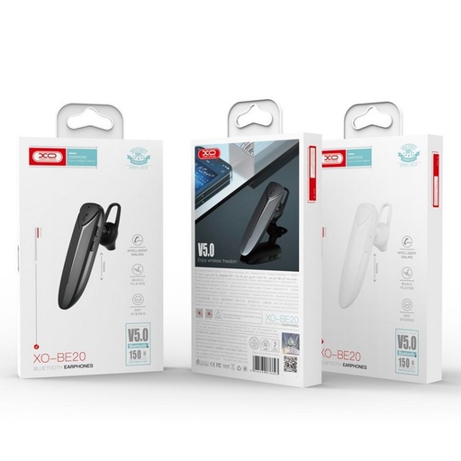 XO BE20 bluetooth headset, BT v5.0, 1 hodinky nabíjecí čas, 10 hodinový hudba/hovor, Micro USB nabíjení, bílá