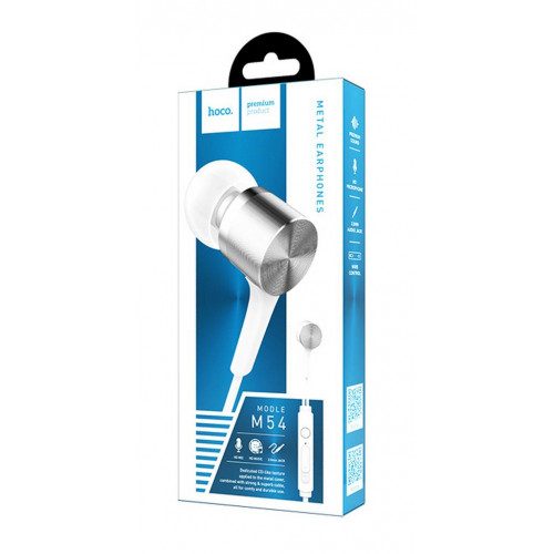Hoco M54 headset (jack 3,5mm), drátový sluchátka 3,5mm-es s konektorem a s mikrofonem, bílá