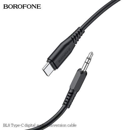 Borofone BL8 type-c rozbočovač (type-c nabíječka port+3,5mm jack aljzat), 1m, Type-C-3,5 konektor adaptér, černá
