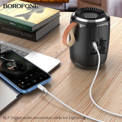 Borofone BL9 lightning rozbočovač (lightning nabíječka port+3,5mm jack aljzat), 1m, Lightning-3,5Jack adaptér, bílá