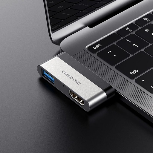 Borofone DH2 HDMI adapter, adapter USB-C HDMI + USB3.0, hliník slitina, široký kolem kompatibilita, černá