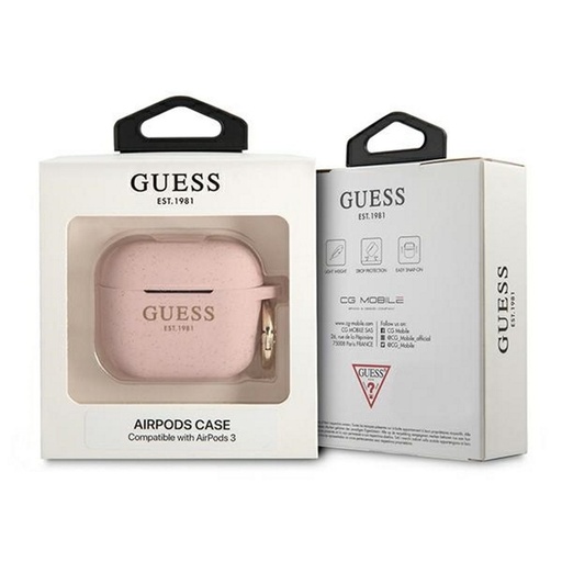 AirPods 3 Guess Glitter Printed Logo pouzdro (Růžová) - GUA3SGGEP