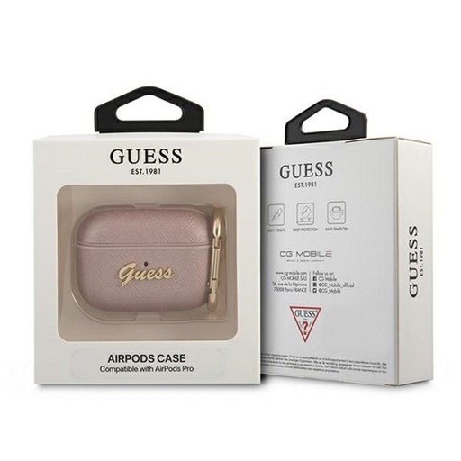 Guess AirPods Pro pouzdro Saffiano PC/PU Metal Logo (Růžová) - GUAPSASMP