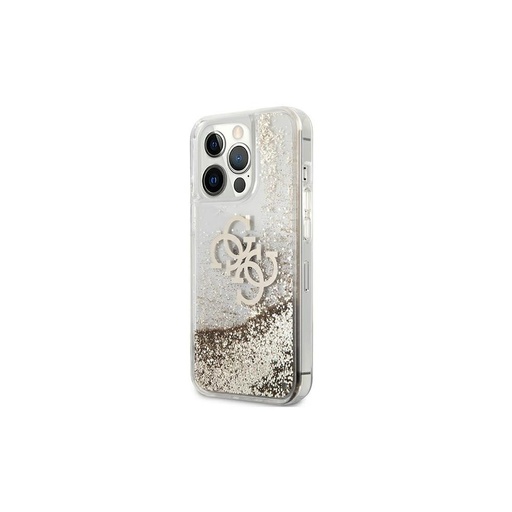Apple iPhone 13 Pro Guess TPU Big 4G Liquid Glitter pouzdro (Zlatá - Průhledný) – GUHCP13LLG4GGO
