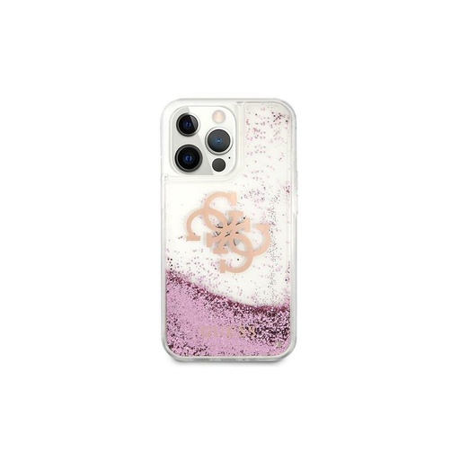 Apple iPhone 13 Pro Guess TPU Big 4G Liquid Glitter pouzdro (Růžová - Průhledný) – GUHCP13LLG4GPI