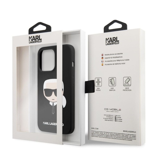 Apple iPhone 13 Karl Lagerfeld Liquid Silicone Karl Head pouzdro (Černá) – KLHCP13MSLKHBK