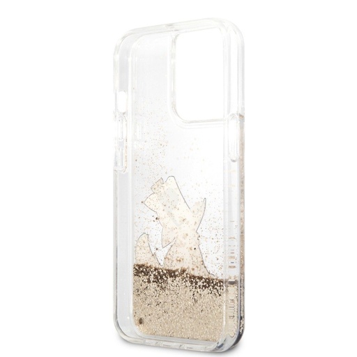 Apple iPhone 13 Karl Lagerfeld Liquid Glitter Choupette Eat pouzdro (Zlatá) – KLHCP13MGCFD