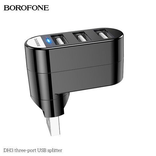 Borofone DH3 USB rozbočovač HUB adapter, USB konektor a 3x USB aljzat, černá