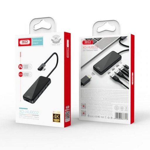 XO HUB002 5 az 1-ben USB-C adapter (Šedá) – HDMI, 3×USB, PD rychlé nabíjení