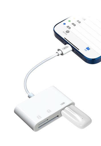 XO HUB006 Lightning 3 az 1-ben adapter (Bílá) – USB + SD + microSD konektor