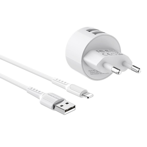 Borofone BA23A síťový nabíječka (2 USB port), lightning kabel, 5V 2,4A, bílá