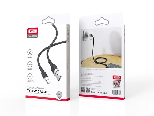 XO NB208 USB-C datový kabel (Černá) – měkký silikonový potah
