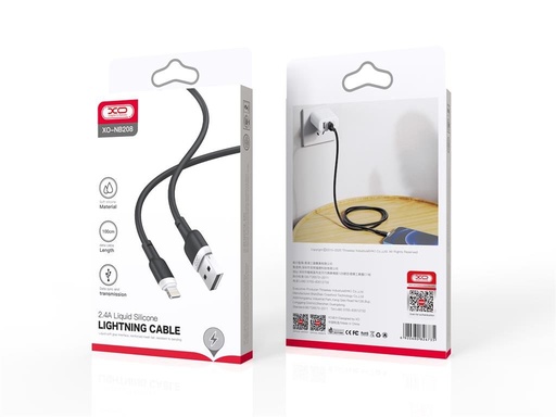XO NB208 Lightning datový kabel (Černá) – měkký silikonový potah