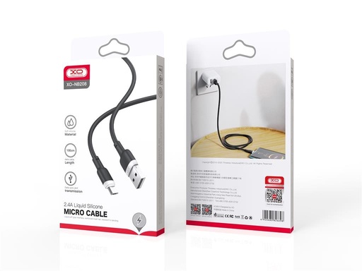 XO NB208 micro USB datový kabel (Černá) – měkký silikonový potah