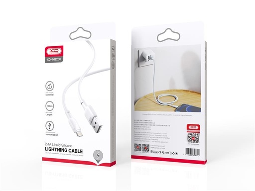 XO NB208 Lightning datový kabel (Bílá) – měkký silikonový potah