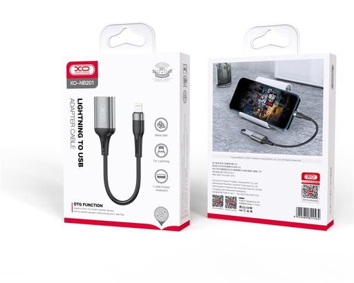 XO NB201 lightning adapter Lightning-USB-A adaptér, 150mm-es s délkou kabelu, černá