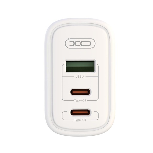 XO CE04 rychlonabíječka max. 65W (Bílá) – USB-C PD + USB-A QC, Type-C s kabelem