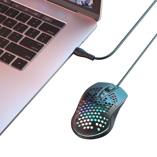 XO M4 drátový myš (Černá) – USB konektor, RGB, honeycomb provedení, gamer provedení
