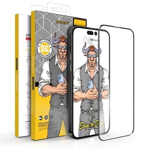Apple iPhone 12 / iPhone 12 Pro OX Warrior Mr. Gentleman big arc odolný tvrzené sklo Průhledný Černá Rámeček