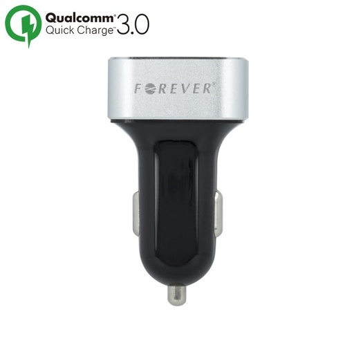 Forever autní rychlonabíječka (2 USB port), QC 3.0,30W, stříbrná/ černá