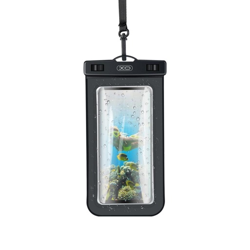 XO KT01 PVC vodotěsný pouzdro na telefon otevírací ablakkal a s krčním popruhem (Černá)