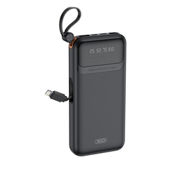 XO PR278 power bank 10000 mAh (Černá) – digitální displej, 4 vestavěný kabel (USB-A, USB-C, MicroUSB, Lightning)