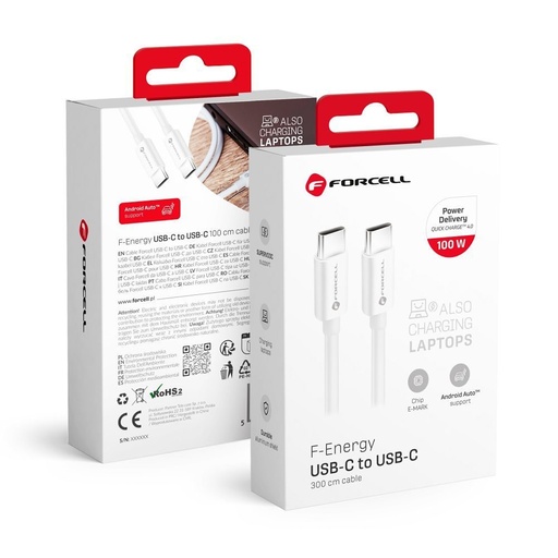 Forcell F-ENERGY C339 USB-C / USB-C kabel PD QC4.0 5A 100W (Bílá) - 3m