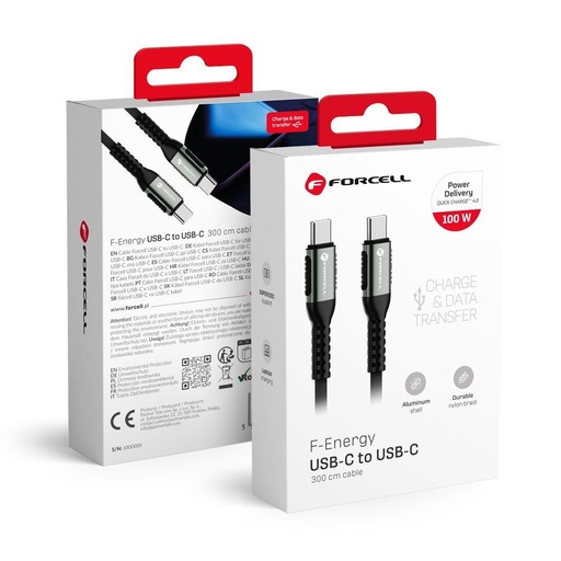 Forcell F-ENERGY C260 USB-C / USB-C kabel QC4.0 PD 5A 100W Cafule (Černá) - 3m