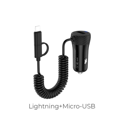 Hoco Z21A Ascender single-port car charger with cable(Apple + Micro) Černá