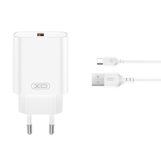 XO CE33(EU) síťový rychlonabíječka + Type-C kabel (Bílá) - 18W, QC3.0, NB103 sada