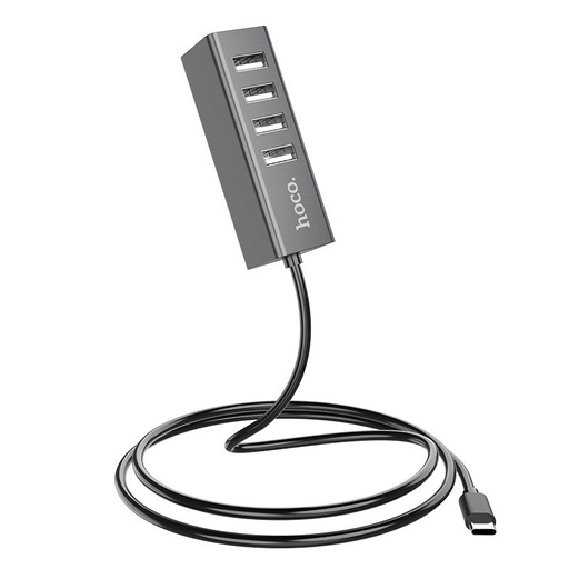 Hoco HB1 HUB, USB-C - 4 USB, metalická šedá