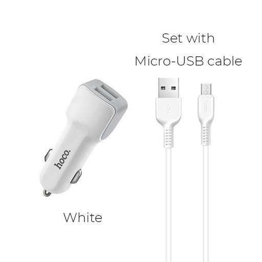 Hoco Z23 autní nabíječka (2 USB port, microUSB kabel), 5V 2,4A, bílá