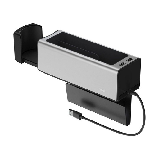 Baseus CRCWH-A0S , autní loketní opěrka úložiště s držákem na pití 2xUSB s konektorem stříbrná, 2A, stříbrná