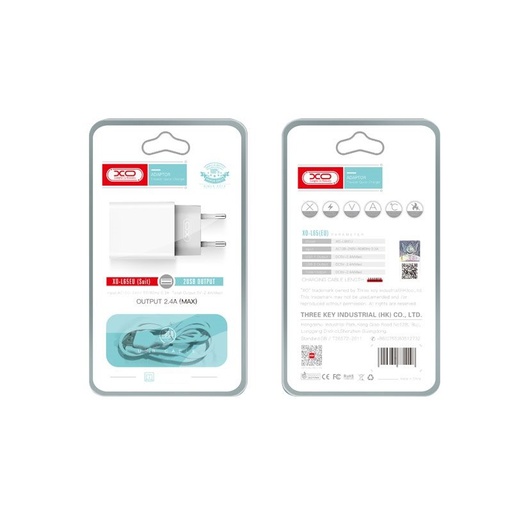 XO L65 2.4A nabíječka (Bílá) – dvojitý USB konektor, micro USB s kabelem