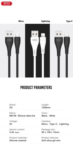XO NB146 micro USB datový kabel (Černá)