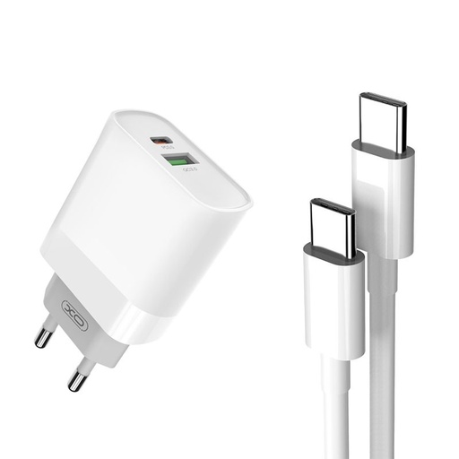 XO L64 PD 20W rychlonabíječka (Bílá) – PD 20W + QC 3.0, USB-A + USB-C konektor, Type-C s kabelem