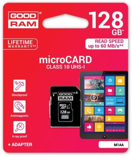 Goodram microSDHC + adapter 128GB class10 paměťová karta M1AA-1280R11