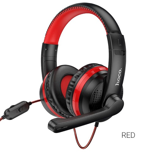 Hoco W103 drátový sluchátka všesměrový s mikrofonem, 3,5 mm-es s konektorem, 1,2 metrový s kabelem, červená