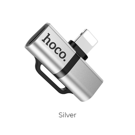 Hoco LS20 2in1 lightning rozbočovač (lightning audio+lightning nabíječka port), stříbrná