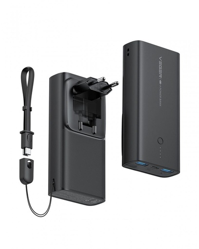 VEGER ACE100 power bank a nástěnný nabíječka egybe - 10000mAH - led indikátor nabíjení, pd 20w nabíjecí výkon černá