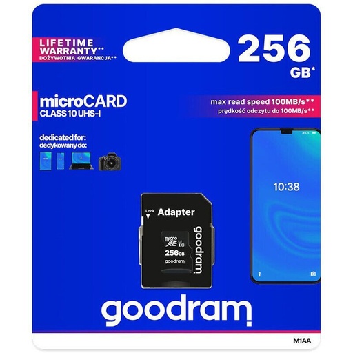 Goodram M1AA-2560R12 256GB class10 paměťová karta,SD adapterrel černá