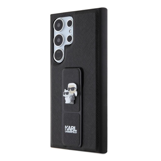 Samsung Galaxy S24 Ultra Karl Lagerfeld Saffiano Grip Stand Metal Logo pouzdro (Černá) – KLHCS24LGSAKCPK