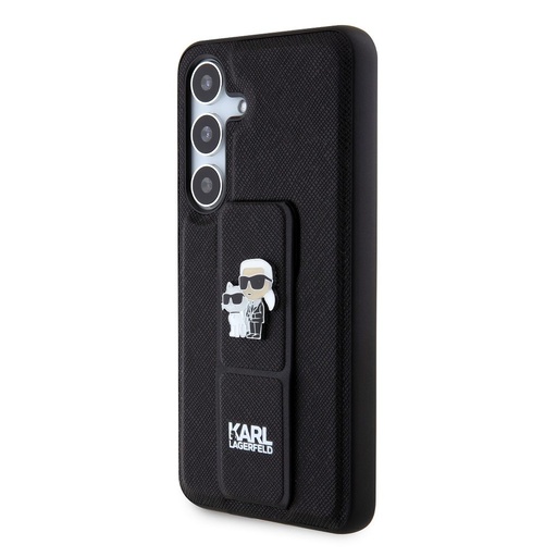Samsung Galaxy S24 Karl Lagerfeld Saffiano Grip Stand Metal Logo pouzdro (Černá) – KLHCS24SGSAKCPK