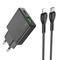 Hoco N38 rychlonabíječka adapter USB-A/Type-C s připojením (PD20W s výkonem) , Type-C-Lightning s kabelem černá