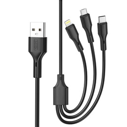 XO NB230 s více konektory datový kabel (Černá) – Rock Series, 3 az 1-ben, 2.4A